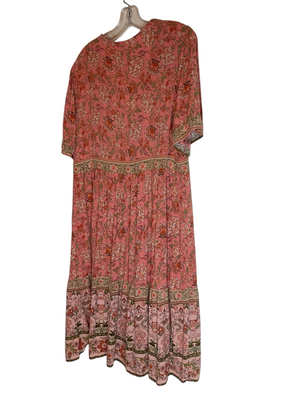 Knox Rose Boho Coral Floral Tiered Midi Dress V-Neck XL - Picture 4 of 7